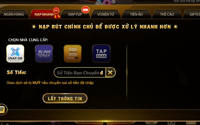 hướng dẫn nạp tiền vào tài khoản nhà cái