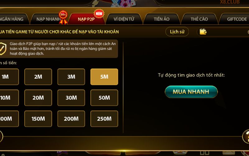 giao dịch nạp tiền trực tuyến bảo mật cao